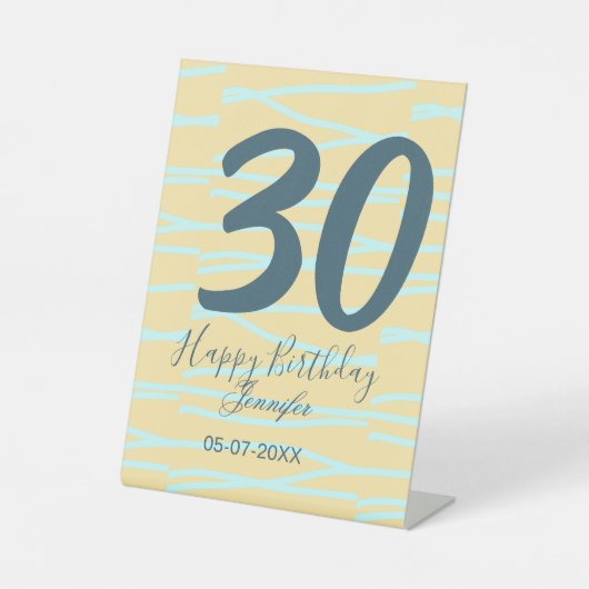 30th birthday add name date year yellow blue paste sockelschild (Vorderseite)
