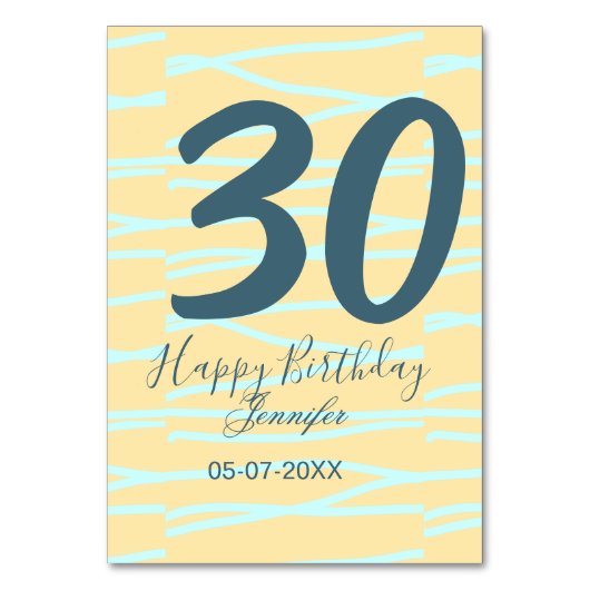 30th birthday add name date year yellow blue paste tischnummer (Rückseite)