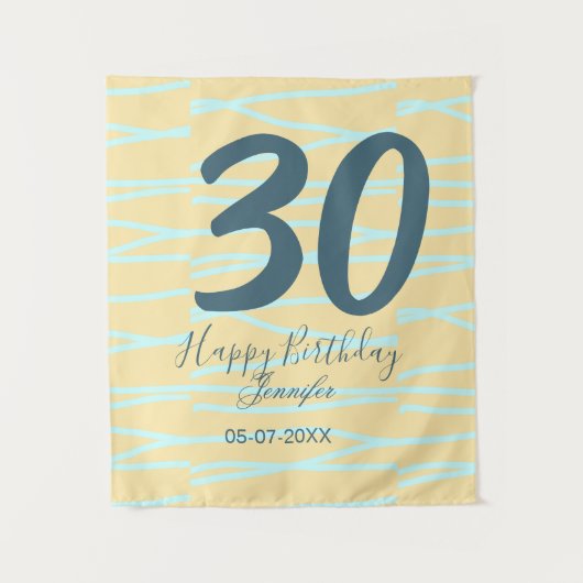 30th birthday add name date year yellow blue paste wandteppich (Vorderseite)