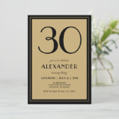 30th Birthday Adult Black and Gold Modern Minimal  Einladung (Stehend Vorderseite)