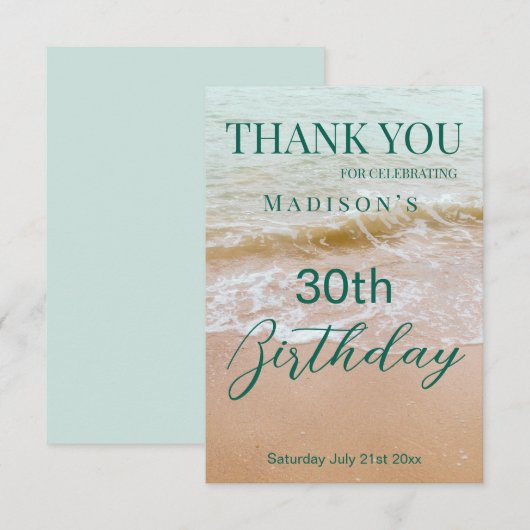 30th Birthday Beach Party  Dankeskarte (Vorne/Hinten)