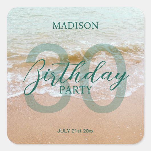30th Birthday Beach Party Quadratischer Aufkleber (Vorderseite)