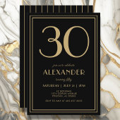 30th Birthday Black and Gold Modern Minimal Adult Einladung