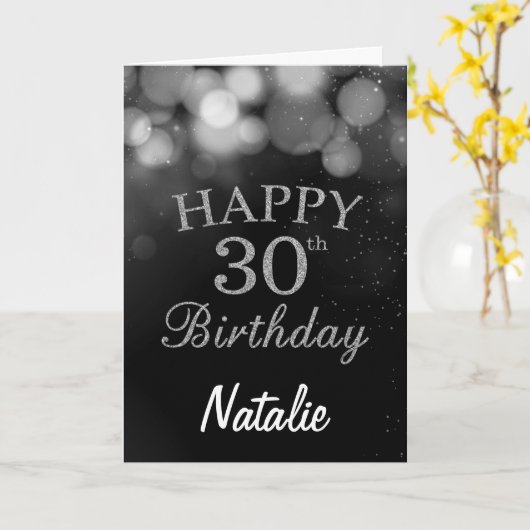30th Birthday Black and Silver Glitter Card Karte (Gelbe Blume)