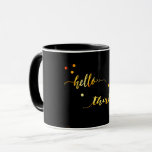 30th birthday black gold hello thirty typography tasse<br><div class="desc">Elegant,  modern for a 30th birthday gift.  Black backdrop and faux gold text written with a trendy hand-lettered style script: hello thirty. With golden dots as decor.</div>