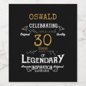 30th Birthday Black Gold Legendary Funny Weinetikett (Einzelnes Label)