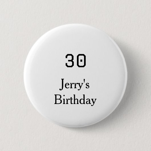 30th birthday bold letter name date simple minimal button (Vorderseite)