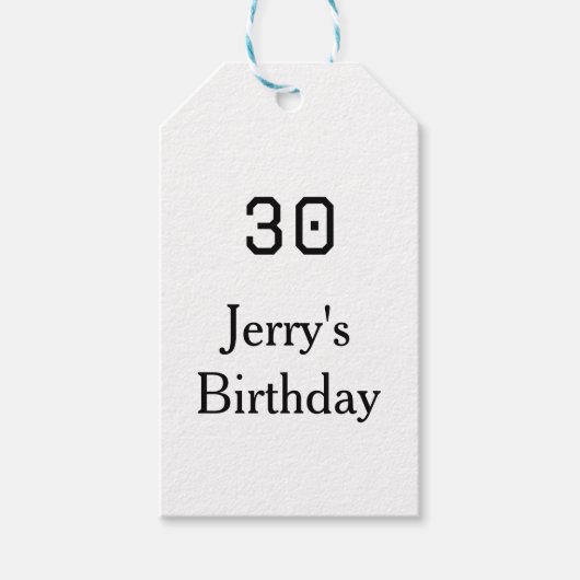 30th birthday bold letter name date simple minimal geschenkanhänger (Vorderseite)