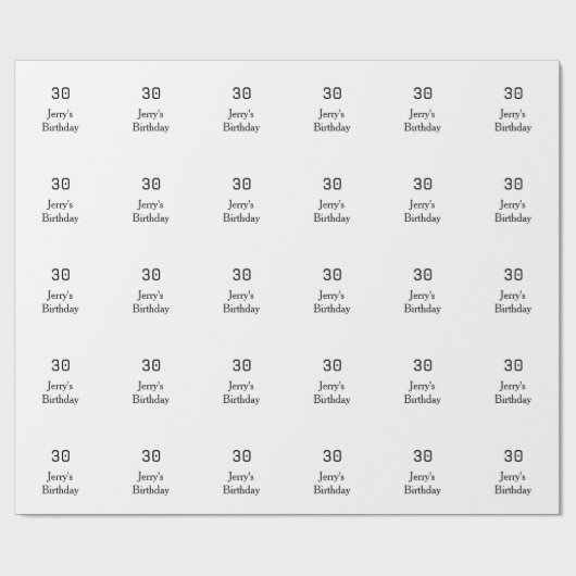 30th birthday bold letter name date simple minimal geschenkpapier (Flach)