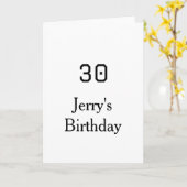 30th birthday bold letter name date simple minimal karte (Gelbe Blume)