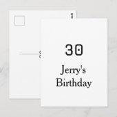 30th birthday bold letter name date simple minimal postkarte (Vorne/Hinten)