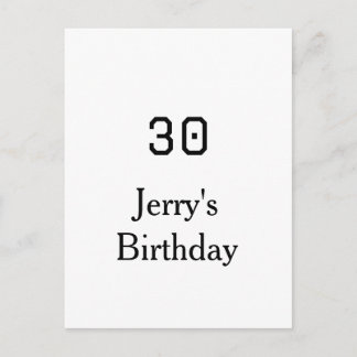 30th birthday bold letter name date simple minimal postkarte