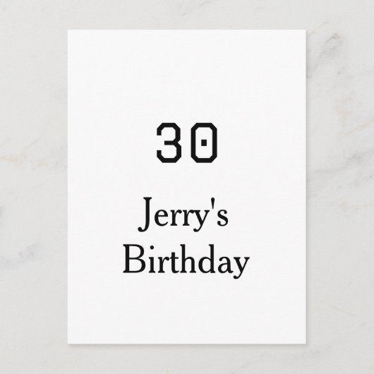 30th birthday bold letter name date simple minimal postkarte (Vorderseite)