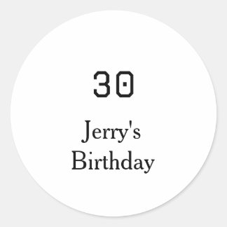 30th birthday bold letter name date simple minimal runder aufkleber