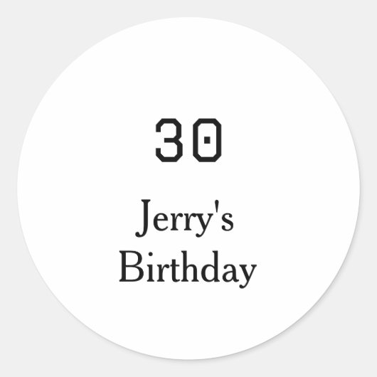 30th birthday bold letter name date simple minimal runder aufkleber (Vorderseite)