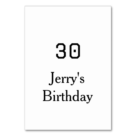 30th birthday bold letter name date simple minimal tischnummer (Vorderseite)