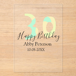 30th birthday bold letter pastel yellow black retr acryleinladungen