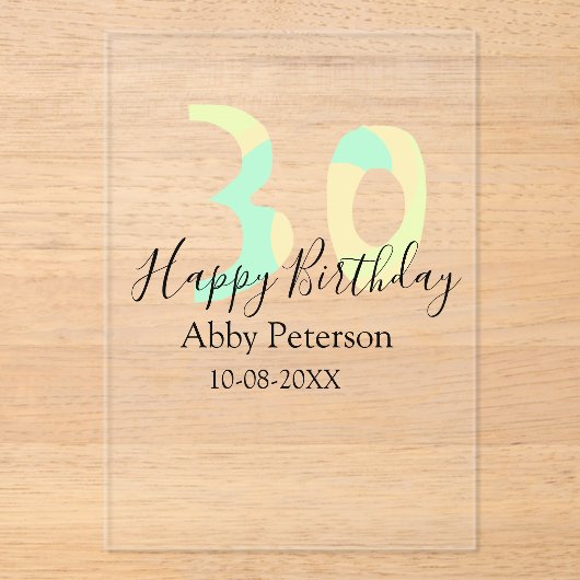 30th birthday bold letter pastel yellow black retr acryleinladungen (Vorderseite)