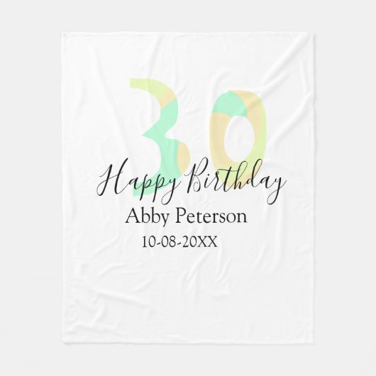 30th birthday bold letter pastel yellow black retr fleecedecke (Vorderseite)