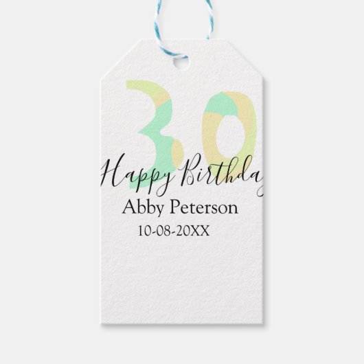 30th birthday bold letter pastel yellow black retr geschenkanhänger (Vorderseite)