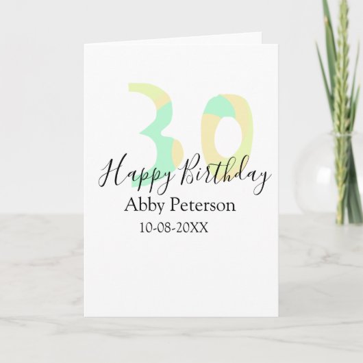30th birthday bold letter pastel yellow black retr karte (Vorderseite)