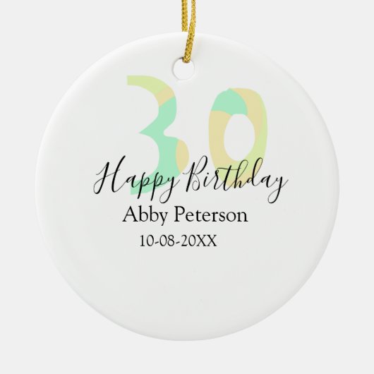 30th birthday bold letter pastel yellow black retr keramik ornament (Vorne)