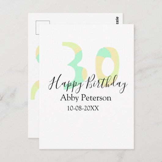 30th birthday bold letter pastel yellow black retr postkarte (Vorne/Hinten)