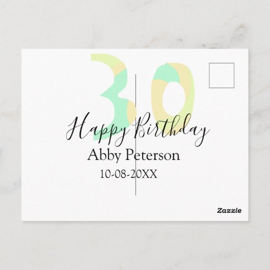 30th birthday bold letter pastel yellow black retr postkarte (Rückseite)