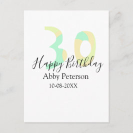 30th birthday bold letter pastel yellow black retr postkarte