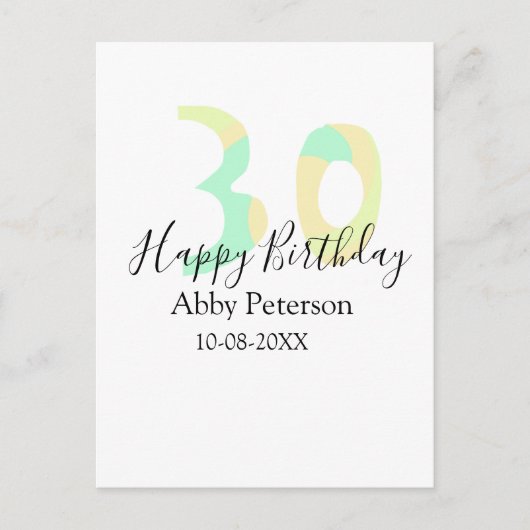 30th birthday bold letter pastel yellow black retr postkarte (Vorderseite)