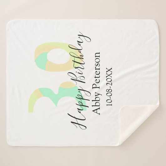 30th birthday bold letter pastel yellow black retr sherpadecke (Vorderseite (Horizontal))