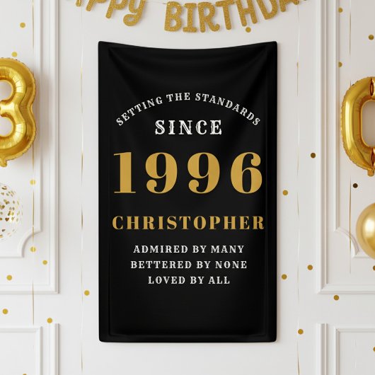 30th Birthday Born 1996 Add Name Black Gold Banner