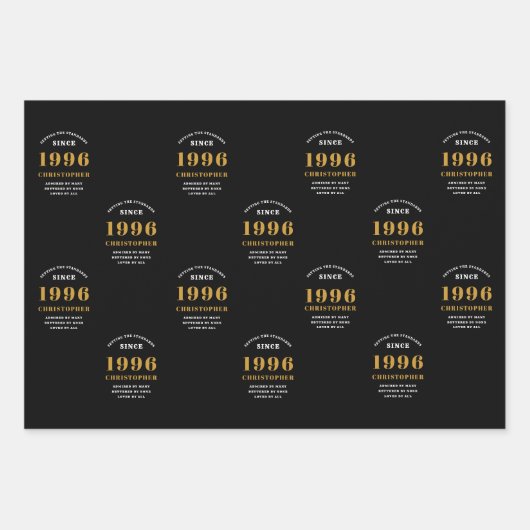 30th Birthday born 1996 Add Name Black Gold Geschenkpapier Set (Vorderseite 2)