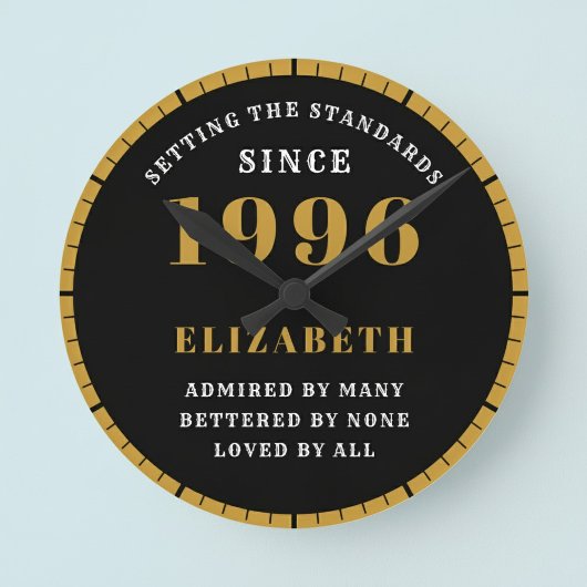 30th Birthday Born 1996 Black Gold Runde Wanduhr