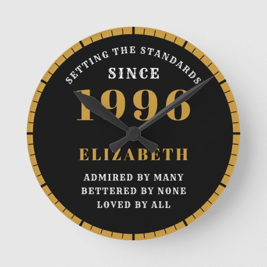 30th Birthday Born 1996 Black Gold Runde Wanduhr (Vorderseite)