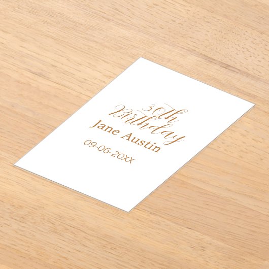 30th birthday copper brown simple stylish name dat acryleinladungen (Ablage )