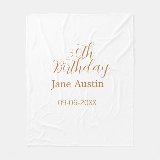 30th birthday copper brown simple stylish name dat fleecedecke (Vorderseite)