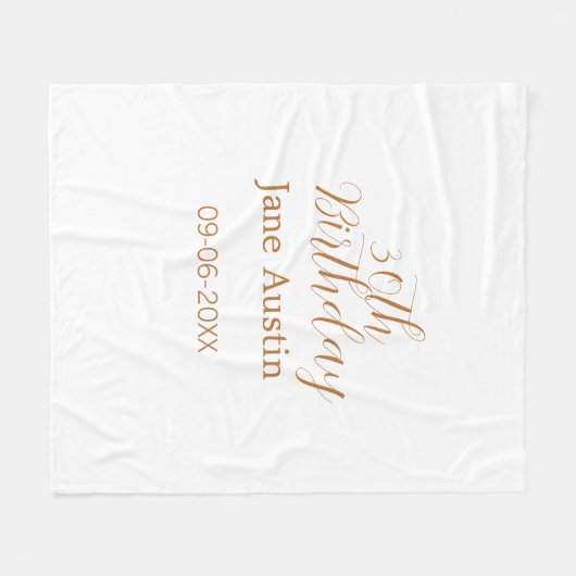30th birthday copper brown simple stylish name dat fleecedecke (Vorderseite (Horizontal))