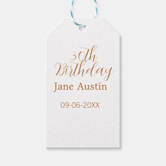 30th birthday copper brown simple stylish name dat geschenkanhänger (Vorderseite)