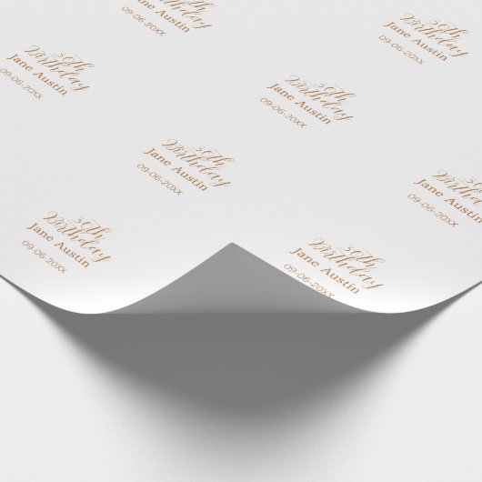 30th birthday copper brown simple stylish name dat geschenkpapier (Ecke)