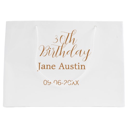 30th birthday copper brown simple stylish name dat große geschenktüte (Vorderseite)