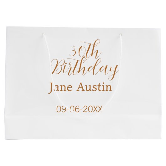 30th birthday copper brown simple stylish name dat große geschenktüte (Rückseite)