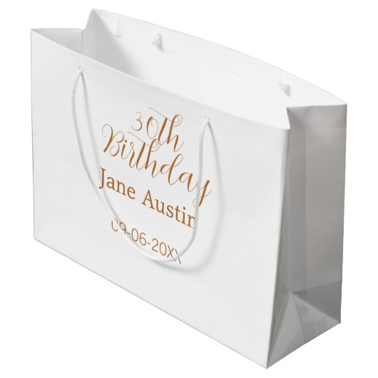 30th birthday copper brown simple stylish name dat große geschenktüte (Rückseite Schrägansicht)
