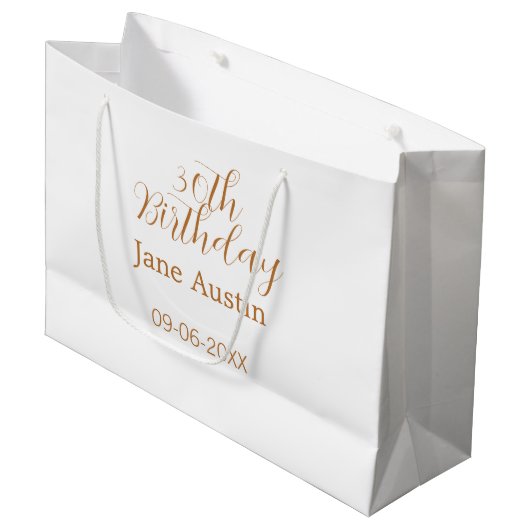 30th birthday copper brown simple stylish name dat große geschenktüte (Vorderseite Schrägansicht)
