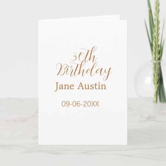 30th birthday copper brown simple stylish name dat karte (Vorderseite)