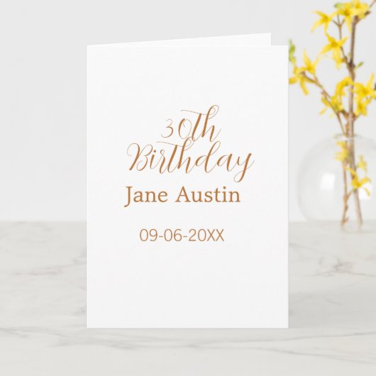 30th birthday copper brown simple stylish name dat karte (Gelbe Blume)