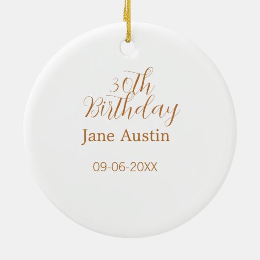 30th birthday copper brown simple stylish name dat keramik ornament (Hinten)