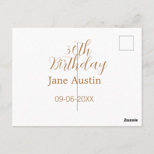30th birthday copper brown simple stylish name dat postkarte (Rückseite)