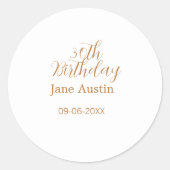 30th birthday copper brown simple stylish name dat runder aufkleber (Vorderseite)