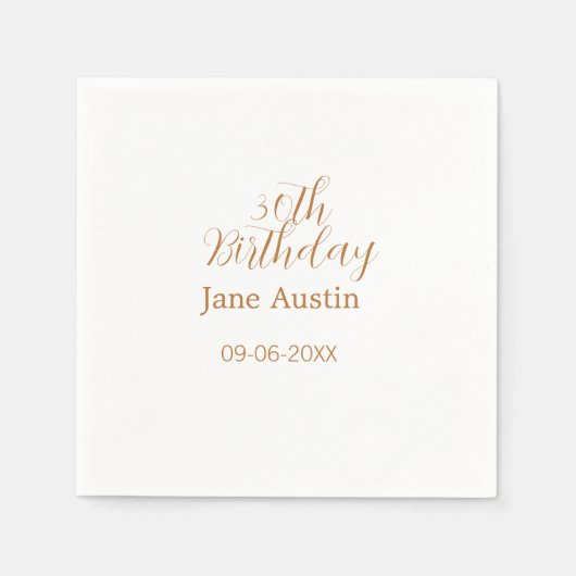 30th birthday copper brown simple stylish name dat serviette (Vorderseite)